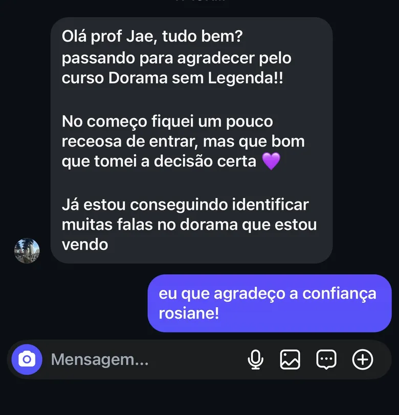 Depoimento de aluna do Dorama Sem Legenda — print 5
