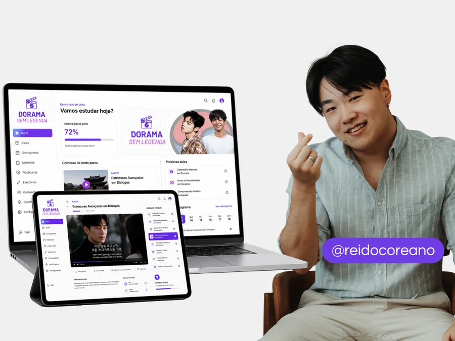 Cena de dorama coreano com legenda em destaque, representando o método de aprendizado do Dorama Sem Legenda
